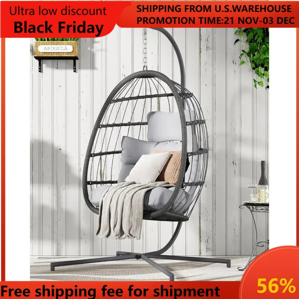 Rattan Hanging Egg Chair with Stand, Comfort Outdoor Swing Chairs with Cozy Cushion - Perfect for Patio, Porch