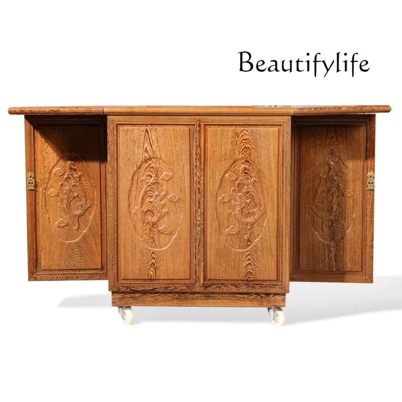 

Tea cart solid wood mobile tea table with wheels chicken wing wood mahogany tea table and chair combination folding coffee table