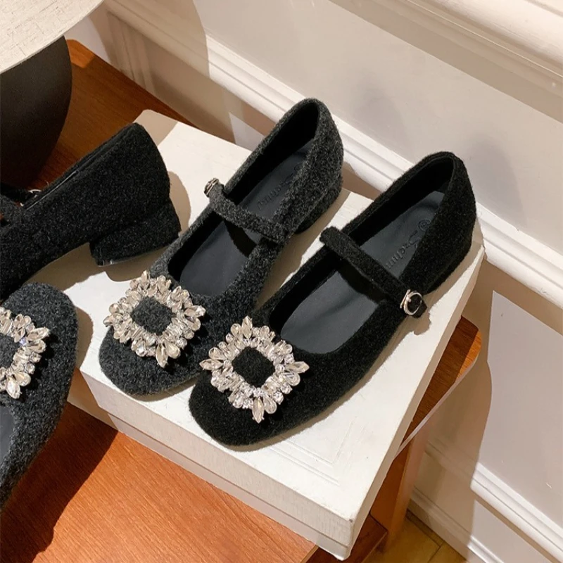 Fashion Women Shoes Woolen Vamp Pumps Beautiful Crystal High Heel Shoes Elegant Party Dress Shoes view 2