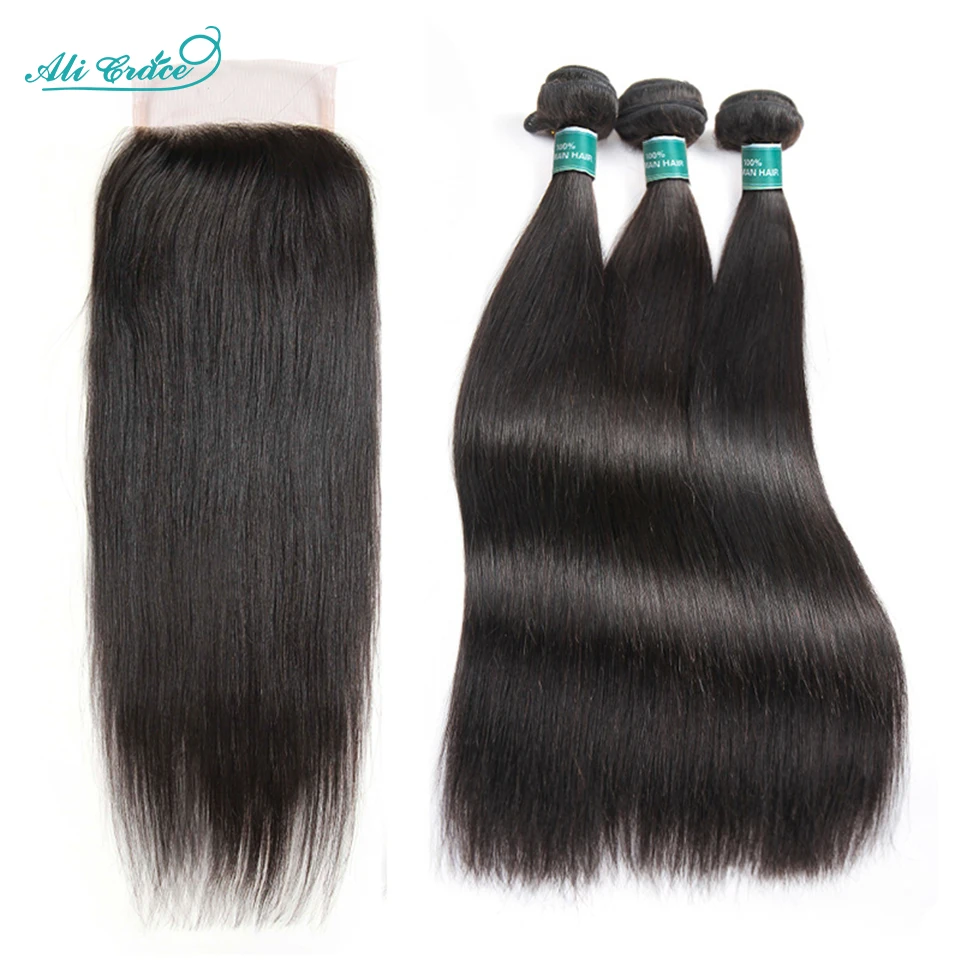 Hair Bundles with Closure Brazilian 4x4