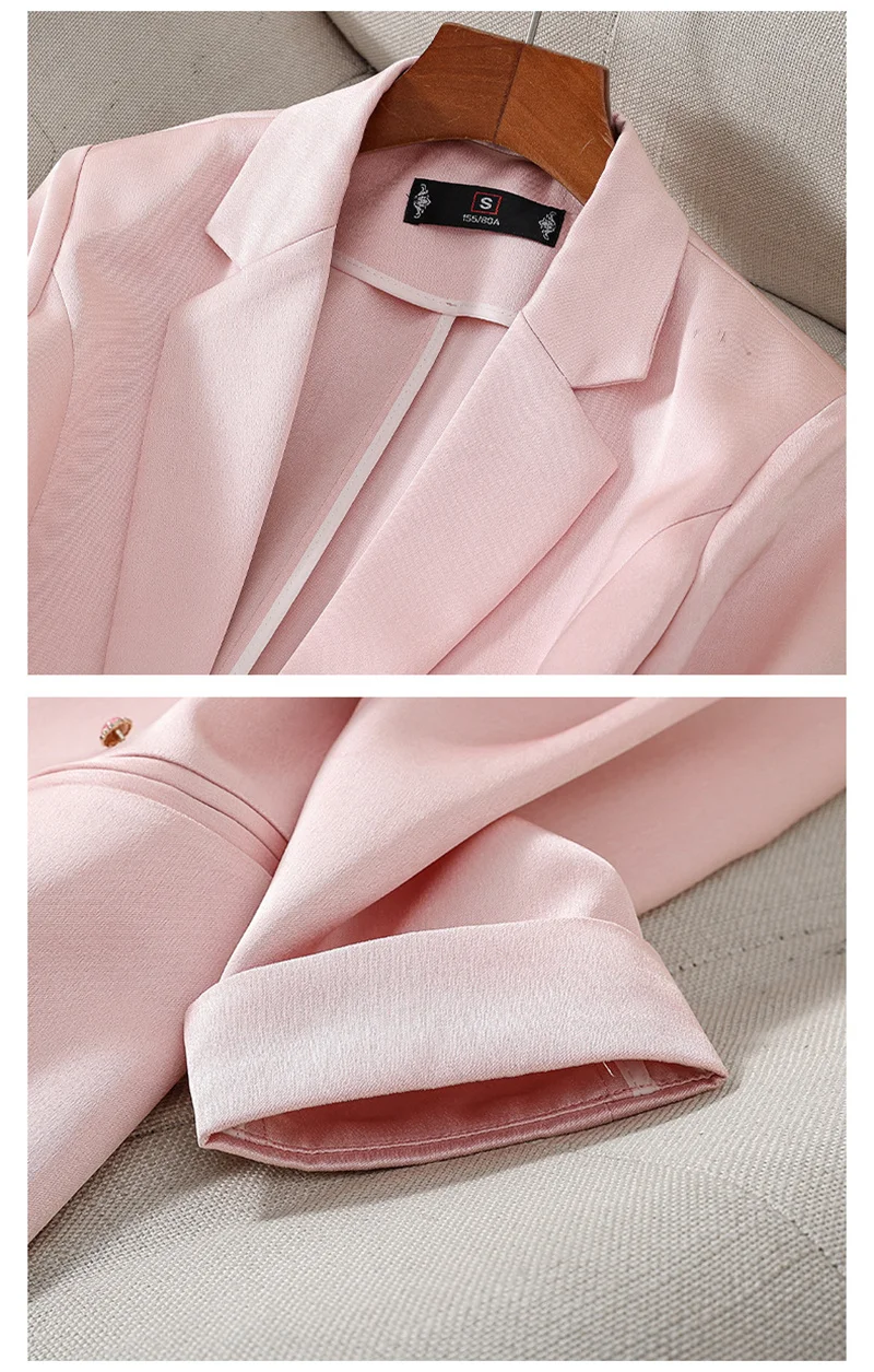 Lente Zomer Vrouwen Roze Jasje Nieuwe Zeven Kwart Mouw Dunne Blazers Vrouwelijke Casual Tops Dames Professionele Kantoor Jas