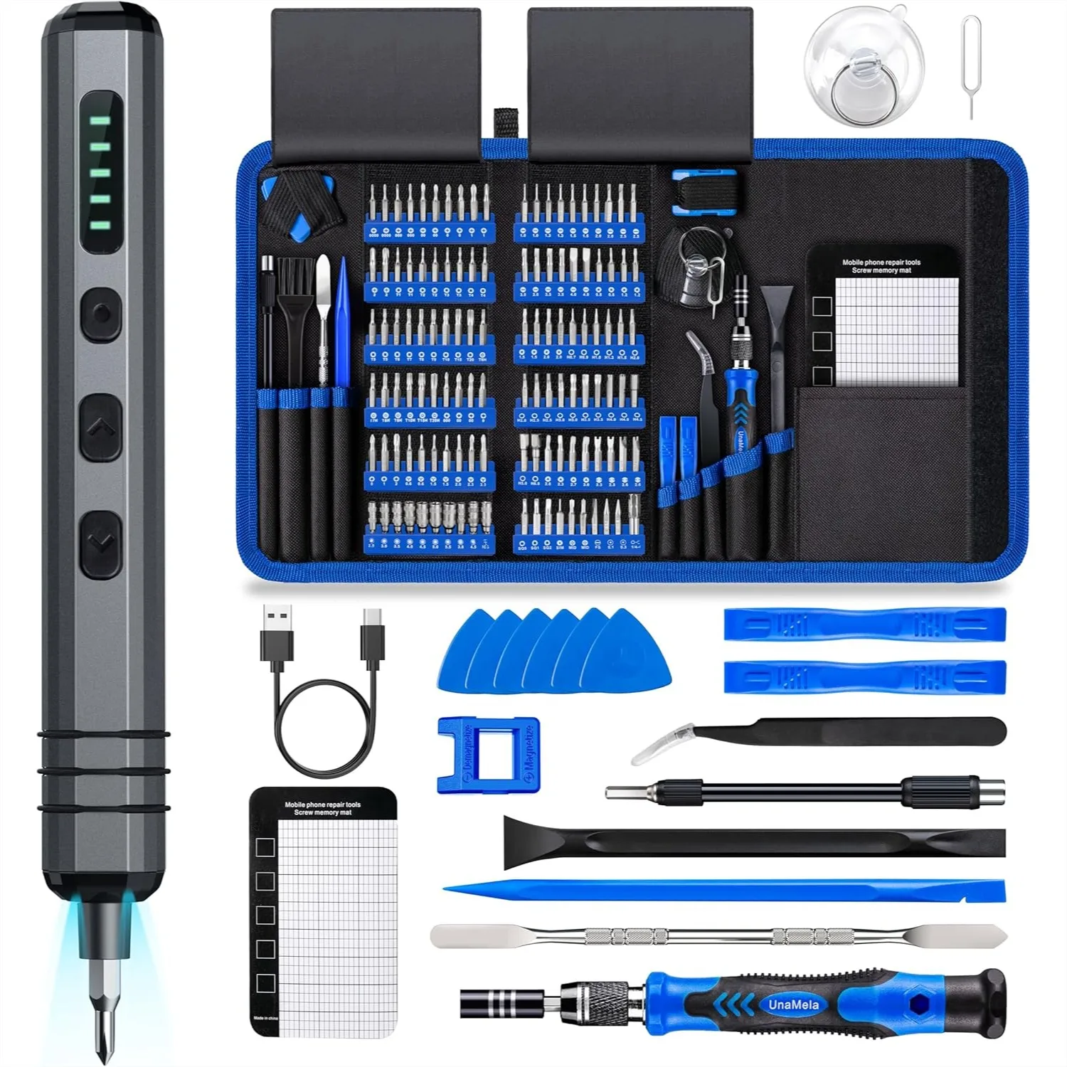 

Mini Electric Screwdriver Set 140-IN-1 Cordless with 120 Precision Bits, 5 Torque Settings, LED Light for PC RC Electronics