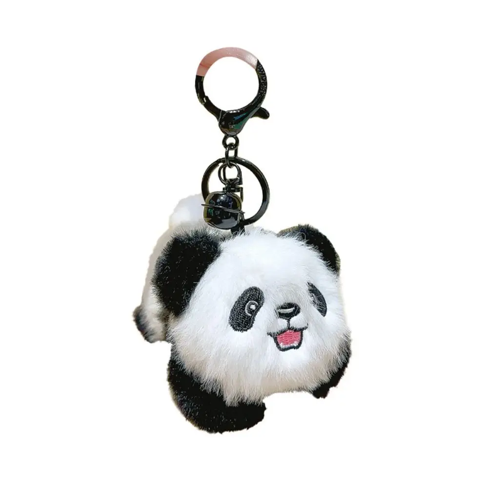 Soft Bamboo Panda Keychain Flowers Fluffy Doll Bag Pendant Cute Plush Car Key Ring Girl