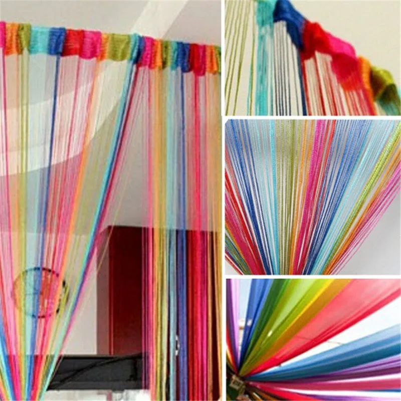 200*100cm Colorful Thread Curtains Screen Ribbon String Divider Blind for Living Room Door Wall Window Panel Tassel Curtain