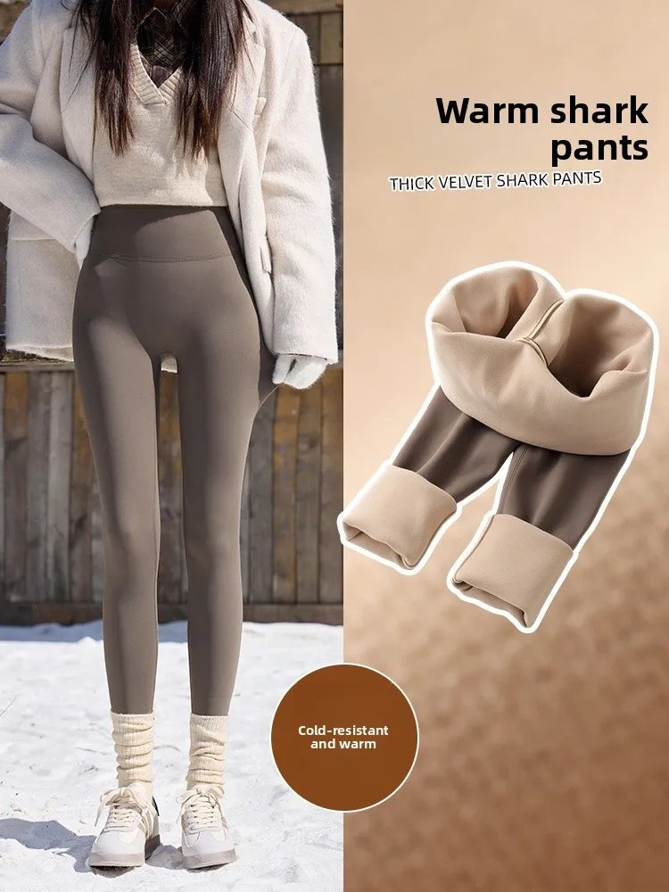 

High-Waist Fitn Yoga Pants Women's Outerwear No Embarrassing Lines Tight Warm Versatile Nine-Piece Pants Nylon Spandex