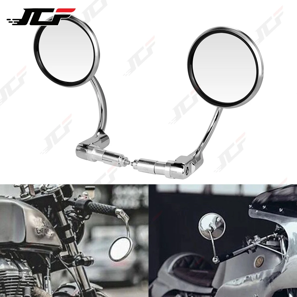 Motorcycle Chrome Aluminum Universal 7/8" 22mm Handle Bar End Side Rear View Mirrors Offroad Cafe Racer Scooter Offroad Bike