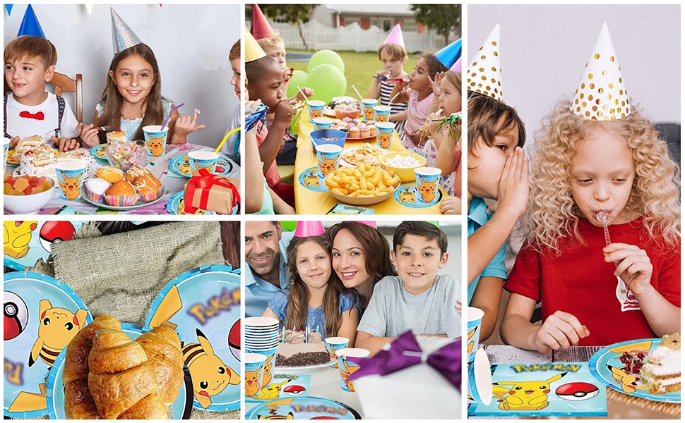 Pokemon Birthday Party Decorations Pikachu Party Supplies Banner Tableware Tableware 9inch Plate Napkin Baby Shower Supplies Toy