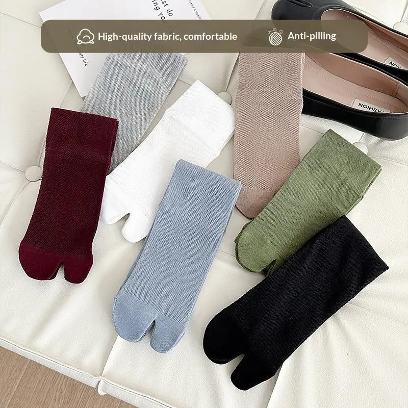 Sommerliche Dünne Tabi-Socken für Damen, 7 Farben, Baumwolle, Transparentes Netz, Rutschfest, Nahtlos, 2-Zehen-Socken mit Trennflügeln – Detail 3
