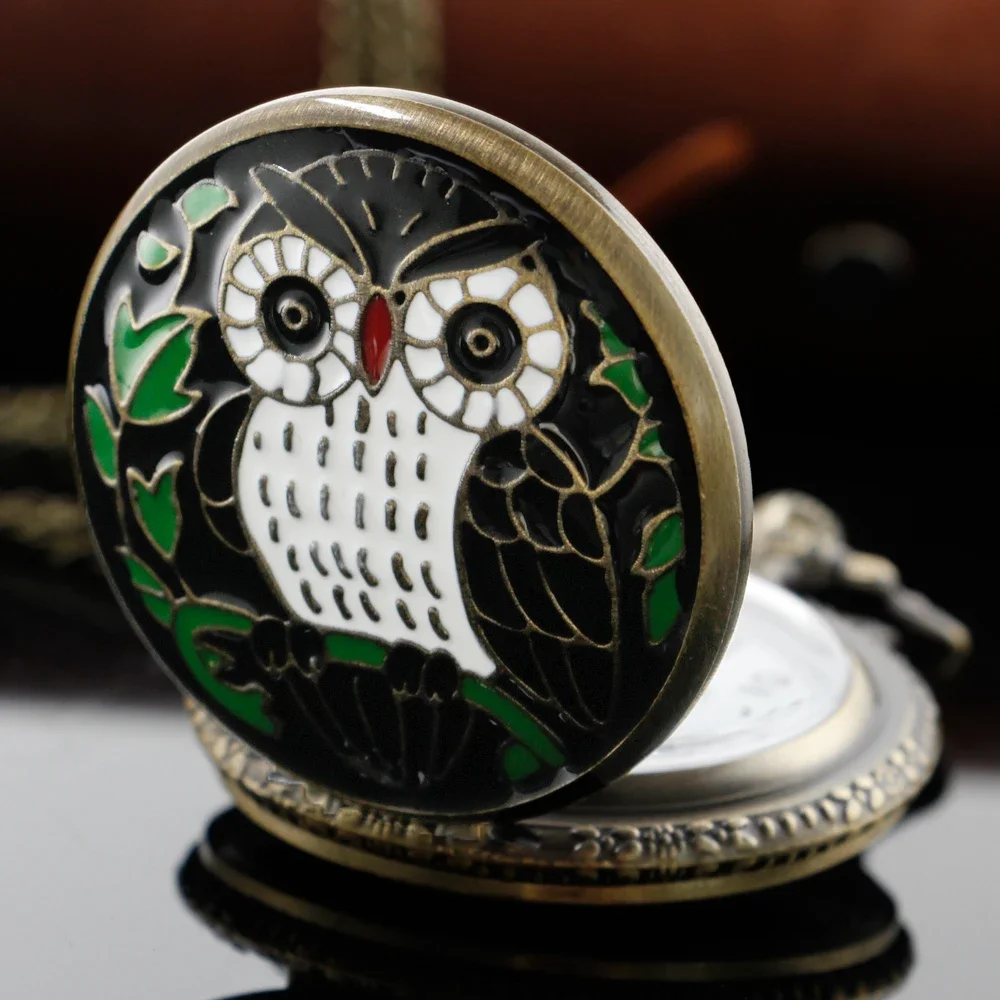 Vintage Bronze Time Cute Owl Quartz Pocket Watch Best Gift Accessory Pendant for Women Men Kids Exquisite Necklace Clock