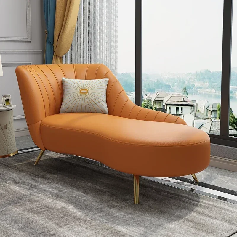 

A Real leather modern minimalist style small apartment living room bedroom sofa lazy lounge chair sofa