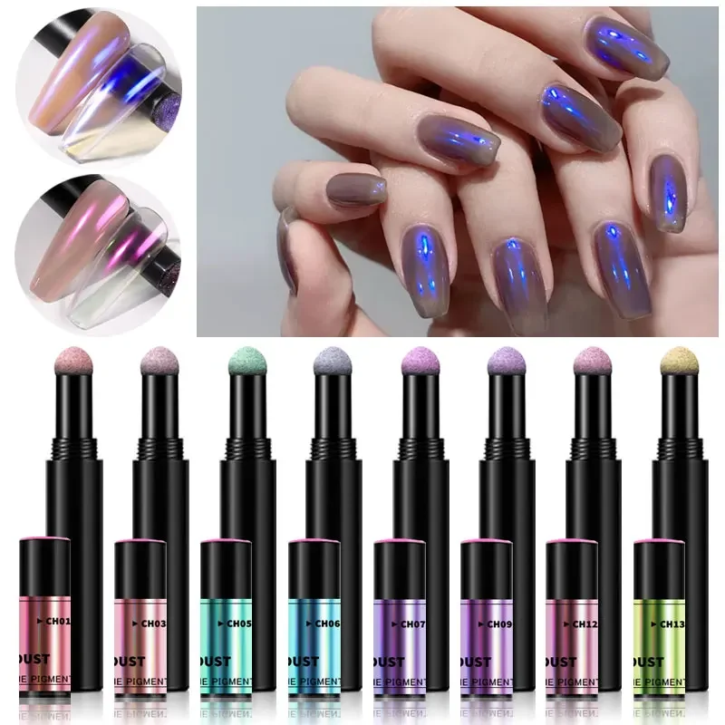 1 Pc Neon Aurora Solid Powder Air Cushion Magic Pen 8 Colors Nail Art Laser Magic Mirror Effect Phantom Nails Pen Manicure Tools