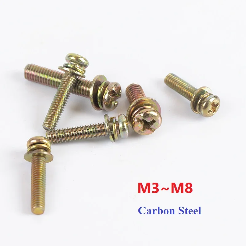 Cross Round Head Three Combination Screw Color Zinc Plated Carbon Steel  Spring Washer Three Combinate