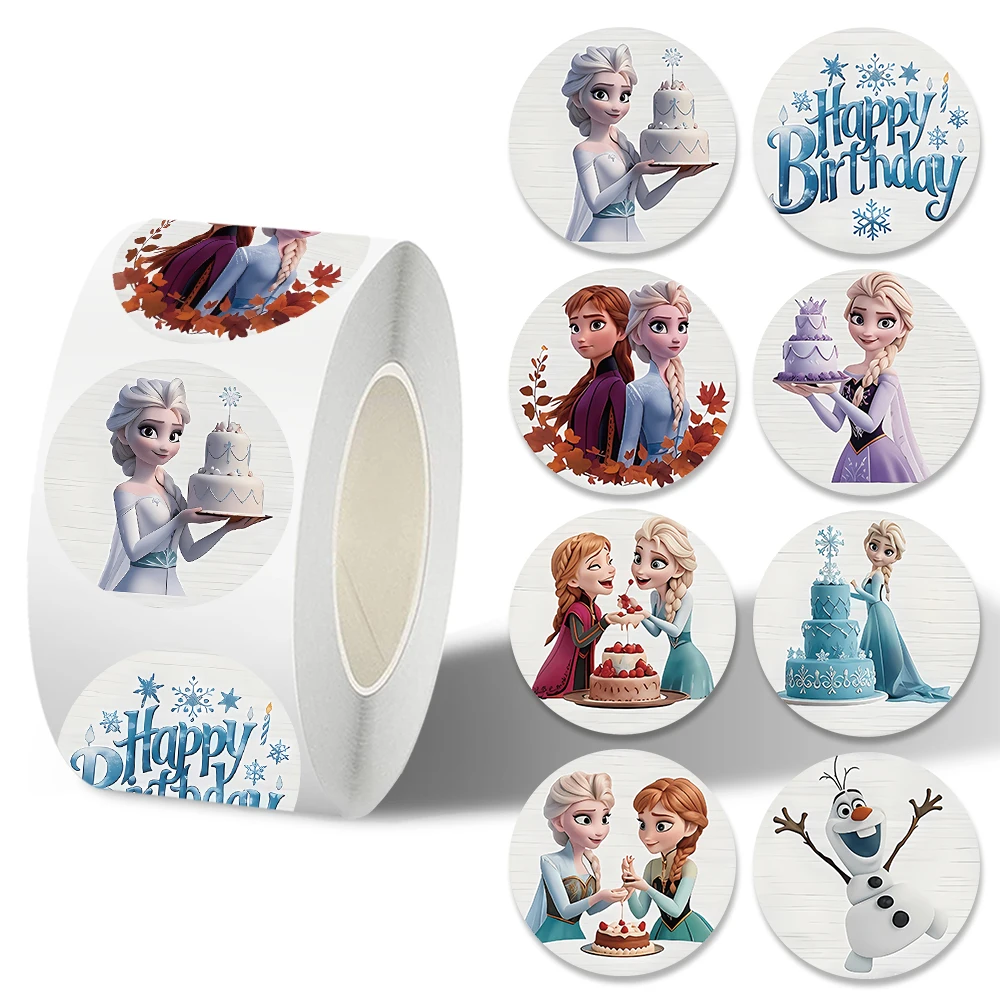 

500pcs/Roll Disney Frozen Elsa Princess Stickers Anime Seal Label Decoration Cartoon Children's Party Candy Sticker Roll Sticker