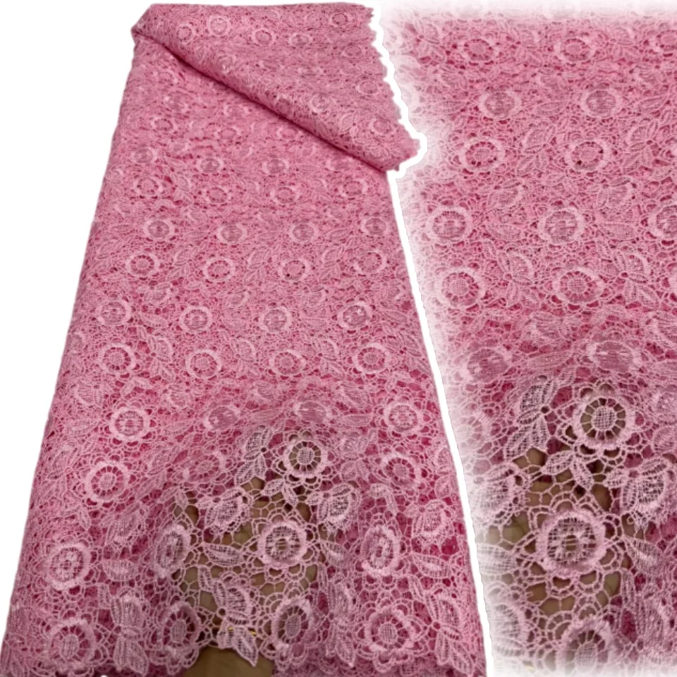 High Quality African Cord Swiss Voile Lace Embroidery French Guipure Fabric Water Soluble Lace for Fall and Winter Clothes 3632