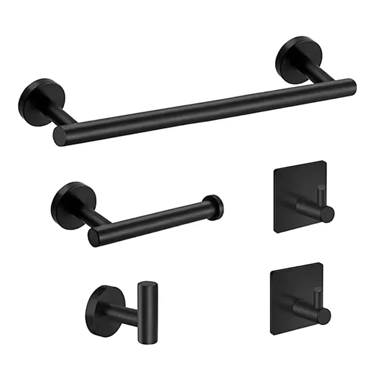 Wall Mounted Stainless Steel Bathroom Accessory Set with Heater Single Toilet Paper Holder Robe Hook Towel Rack-Ready Stock