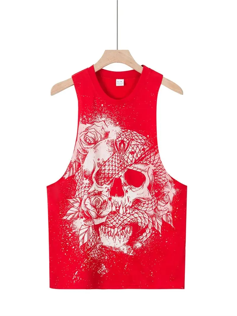 025 Summer fitness Tank Top Men Fashio Comfortable Printed Loose tops Retro Style Sports Leisure Sleeveless vest Men sportswear