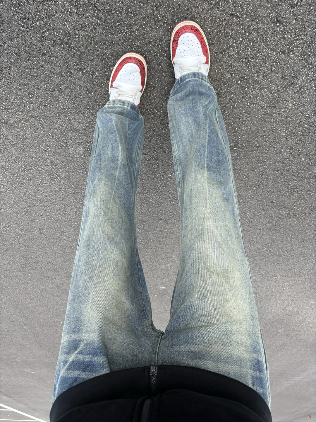 

Мужские джинсы в американском ретро-стиле, синие, с эффектом потертости, прямого кроя, с бамбуковым узором, длинные брюки, Cleanfit, Slim Fit, на молнии