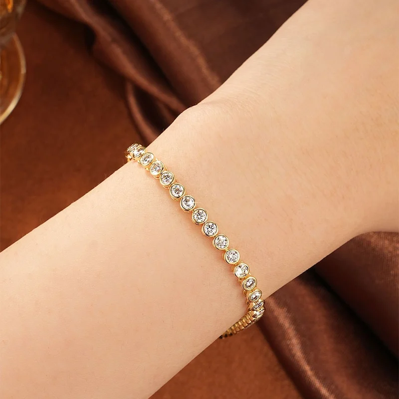 Rrjzz Full 3mm Round Cut Moissanite Bracelet for Women D-Color Lab Imitation Diamond 18CM Chain Tennis Bracelets Jewelry Gifts - view 6