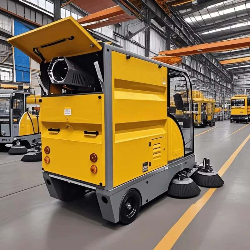 Compact Electric Street Sweeper Large Ride-On Vacuum High Pressure Washer Enclosed Cab New Industrial Brushes 48v Floor Sweeper