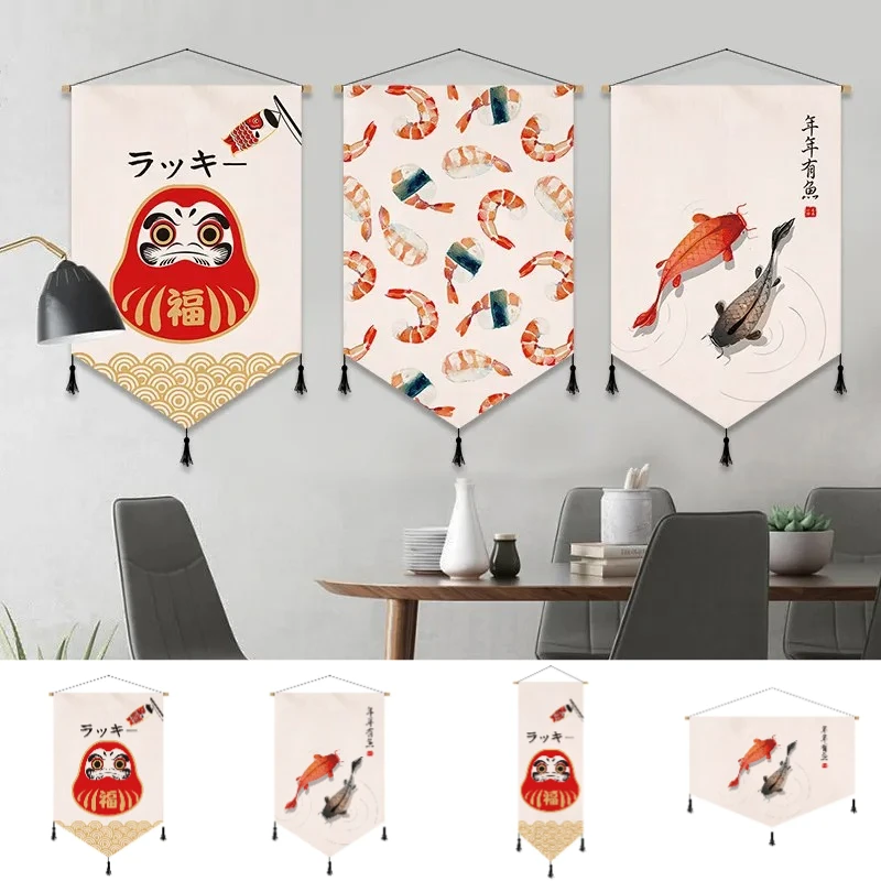 45x120cm Japanese Ukiyo-e Fabric Tapestry Wall Hanging Aesthetic Room Decor for Sushi Restaurant & Bedroom Headboard Background