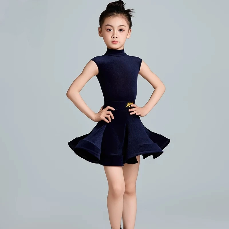 Kids Summer Thin Velvet Latin Dance Dress For Professional Competition Standard Ballroom Outfit Daily Training Stage Performance