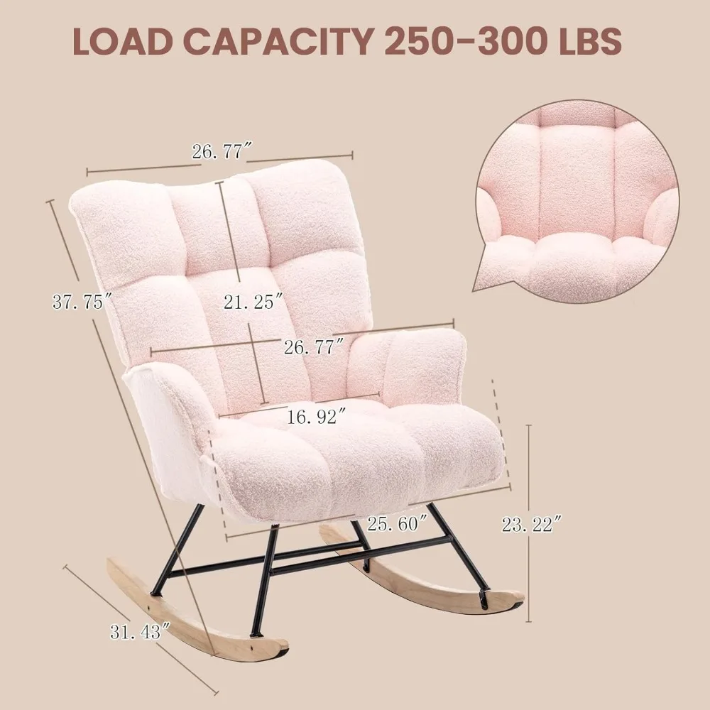 Rocking Chair Nursery Teddy, Upholstered Baby Fluffy Glider Rocker for Adults Small Spaces Indoor, Sherpa Compact Nursing Chairs