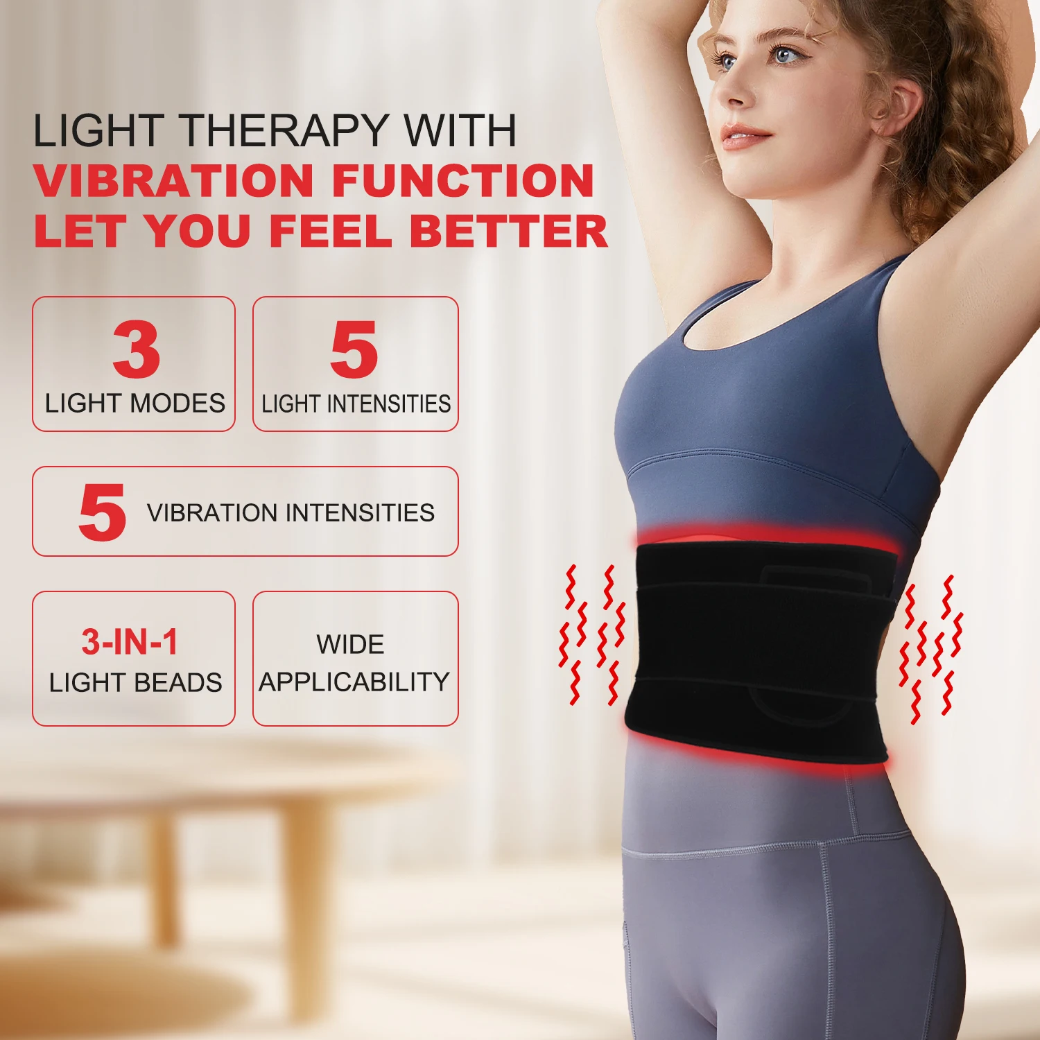 Near Infrared Red Light Belt, 120PCS LEDs, Waist Massager, USB Powered, 3.7V, Timing Control, Body Shoulder Muscle Relief