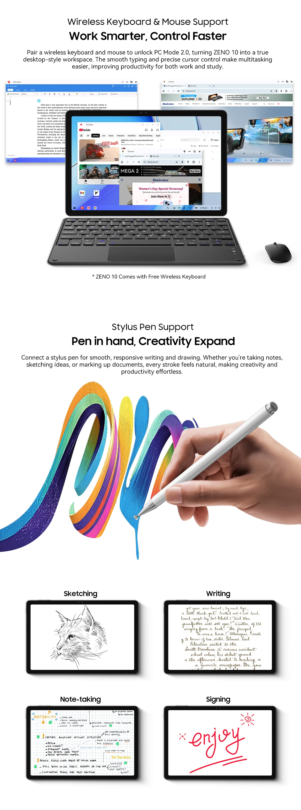 Blackview ZENO 10 Tablet PC 5G AI Android 15 T8200 Octa Core 11' FHD+ IPS 90Hz Display Smart Tablets Pad PC With Bluetooth