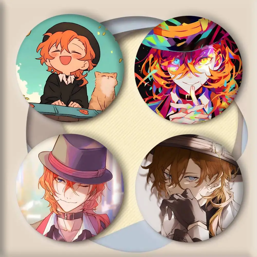 Anime Bungo S-Stray Dogs Nakahara Chuuya Badges Round Laser Badge Cartoon Brooch Clothes Backpack Accessories Lapel