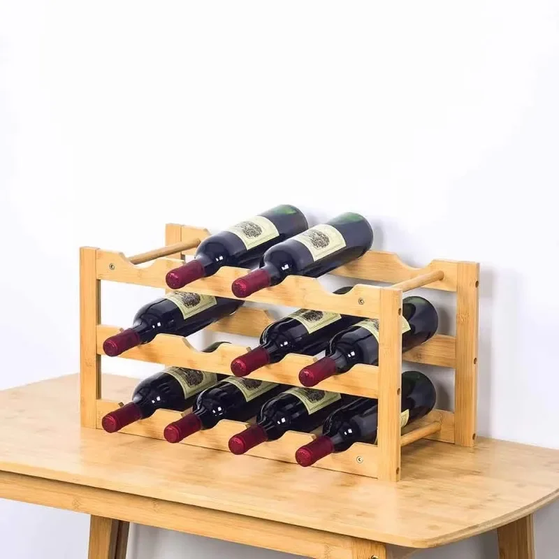 Bottle Solid Wood 3-Tier Wine Shelf Rack Modern Design Dining Room Tabletop Wine Organizer