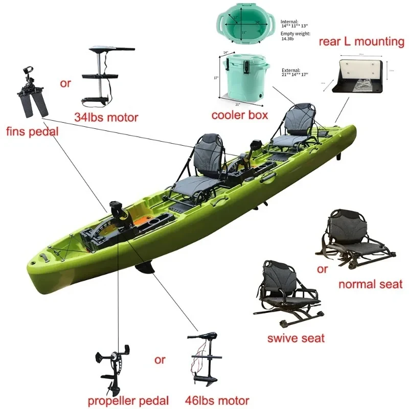 FT HDPE With Pedal Motor LBS Capacity Suing & Lake Fishing Propeller Drive Tandem Kayak