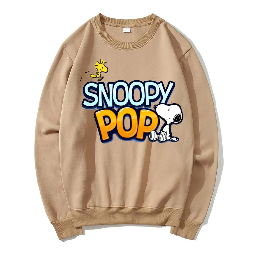 Yellow Snoopy Cartoon Anime Women Pullover Spring Autumn Men O-neck Hoodie 2024 New Fashion Oversized Couple Sweatshirt Tops