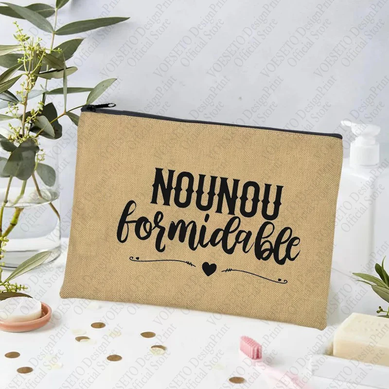 Super Nounou French Printed Cosmetic Bag Makeup Case Travel Toiletries Organizer Storage Make Up Pouch Pencil Bag Gift for Her