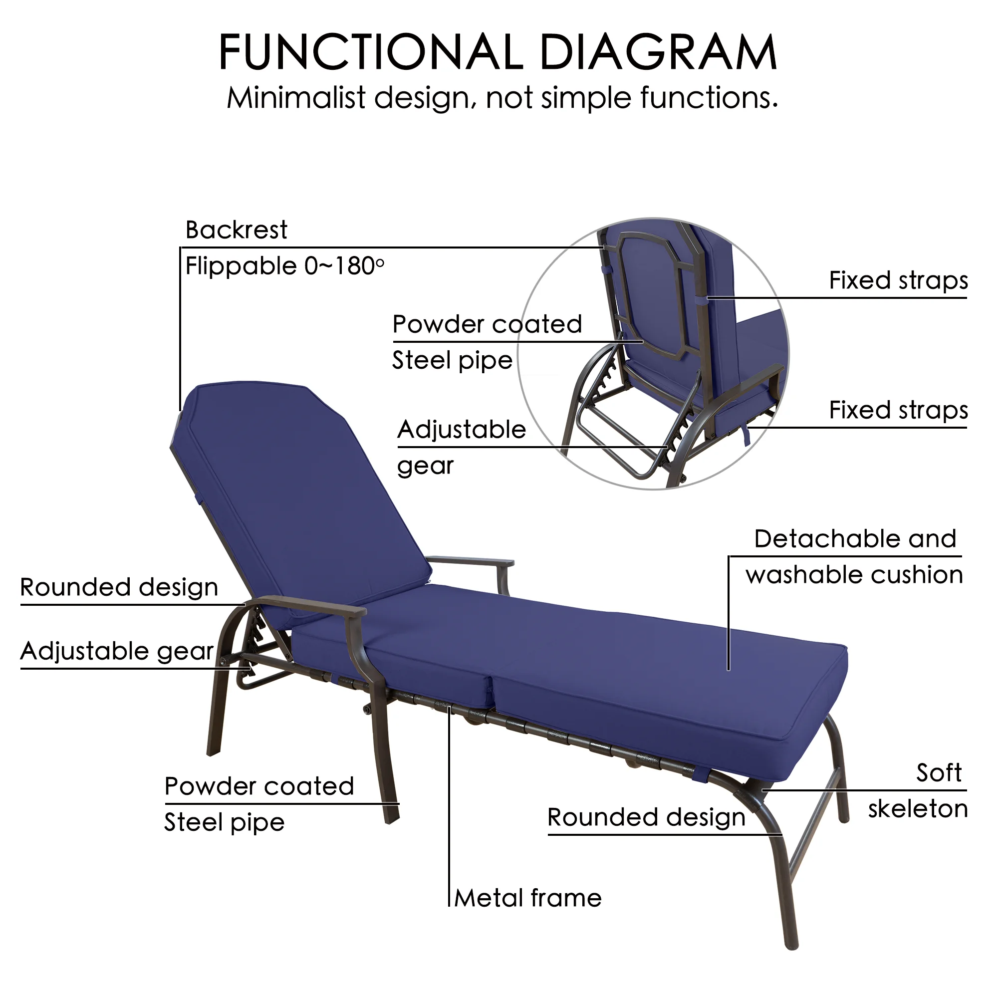 Steel Chaise Lounge Comfortable Outdoor Recliner Chair for Hotel Patio Elegant Relaxation for Outdoor Use