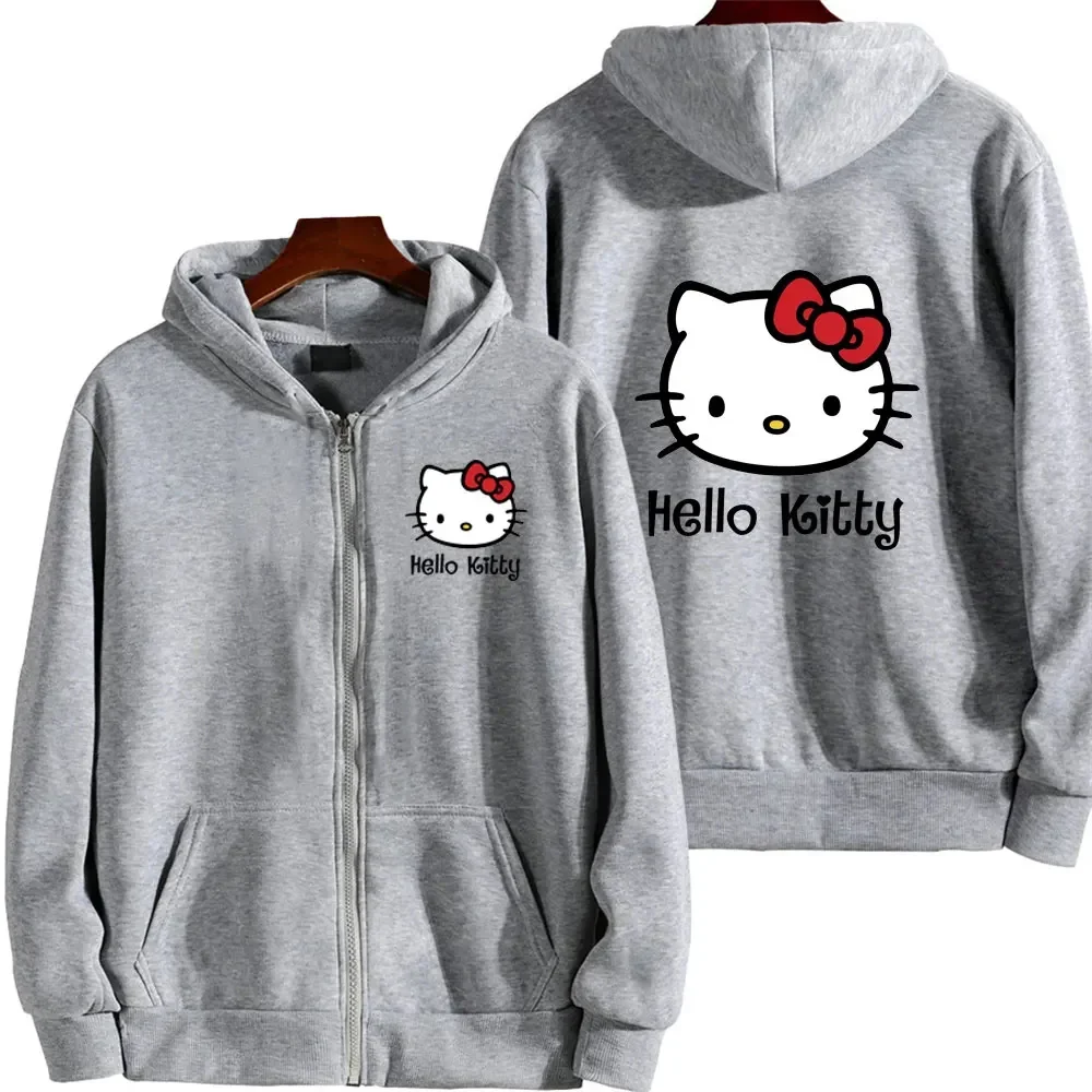 Sweat à capuche avec fermeture éclair pour femme, sweat-shirt à motif mignon Kawaii Sanrio Hello Kitty, Streetwear, nouvelle collection automne et hiver 2024