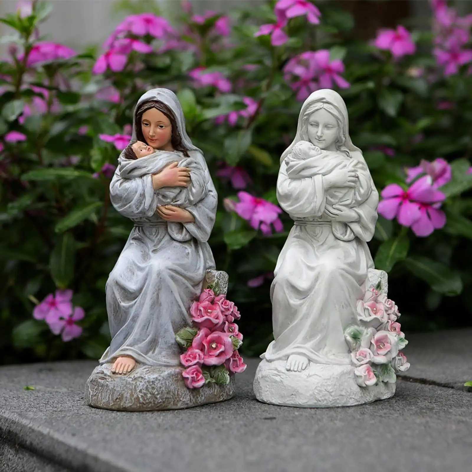 

Virgin Mary with Baby Figurine, Outdoor Lamp, Decoration, Jesus Statue, Entrance