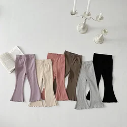 2024 Autumn Girls Casual Flare Pant Baby Soft Knit Leggings Kids Fashion Elastic Slim Cotton Trousers Children Clothes 2-8 Years