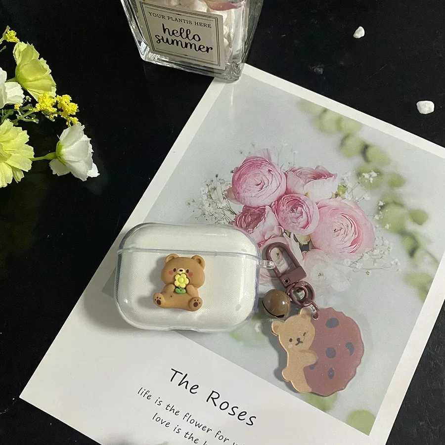 Funda de silicona transparente para auriculares Redmi Buds 4, cubierta activa, bonita carcasa de oso/flor