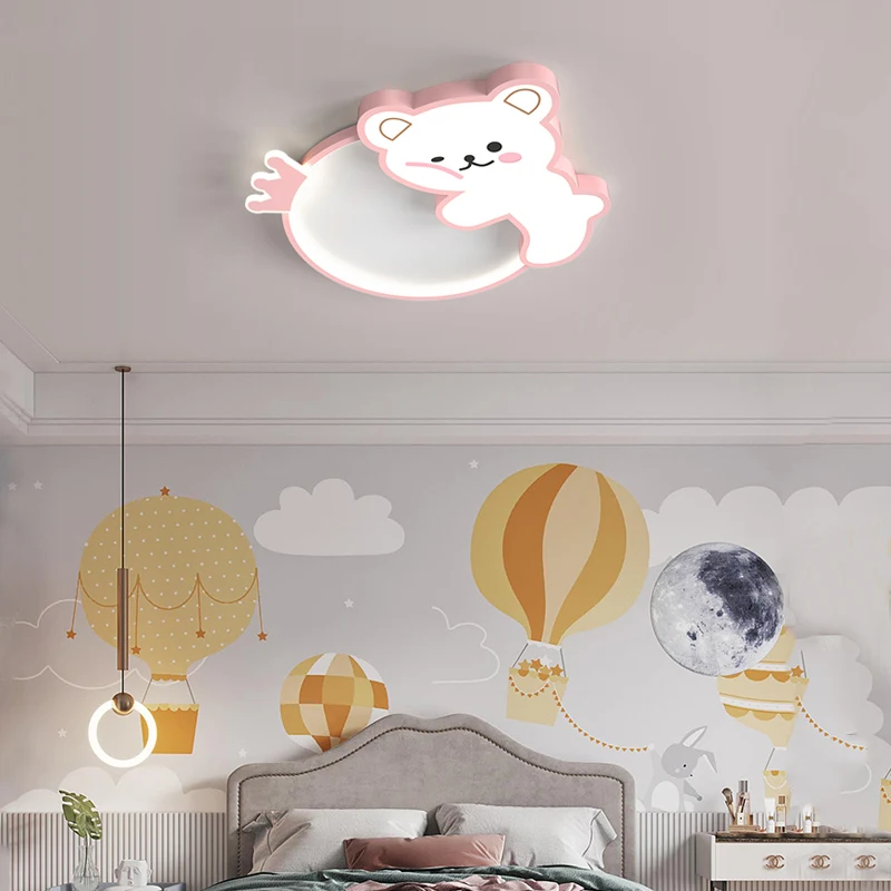 Imagem -04 - Lâmpada do Teto do Urso de Pelúcia Kawaii para Meninas Design Bonito dos Desenhos Animados Luzes Led para Crianças Decoração do Quarto Rosa e Rosa