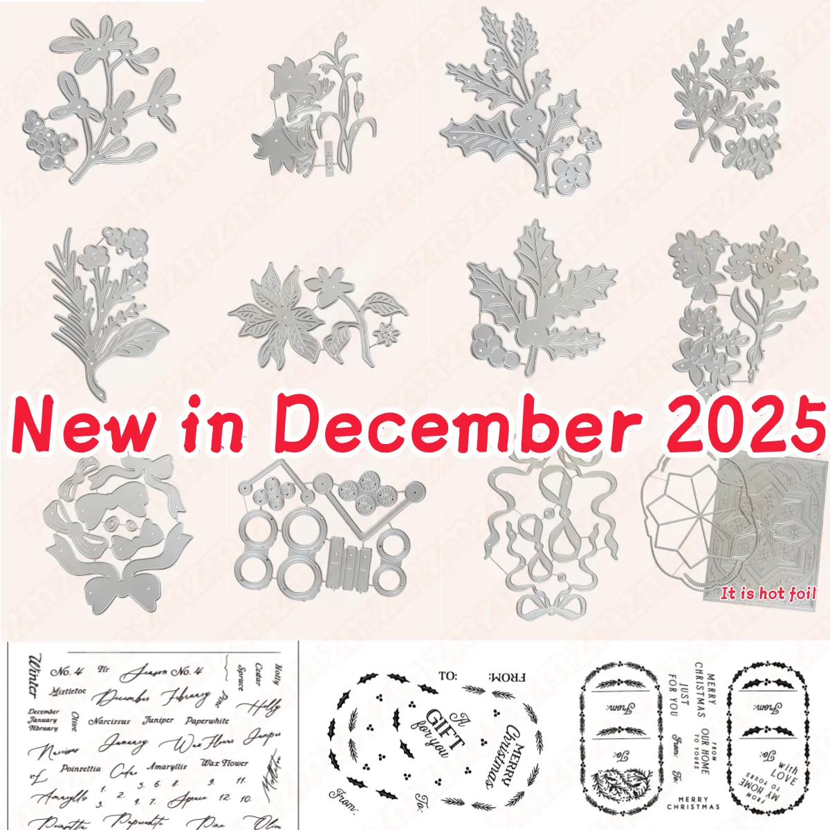 Navidad Poinsettia Holly Bow Amaryllis troqueles de corte de Metal sello transparente plantilla de lámina caliente para álbum de recortes DIY tarjeta en relieve 2025