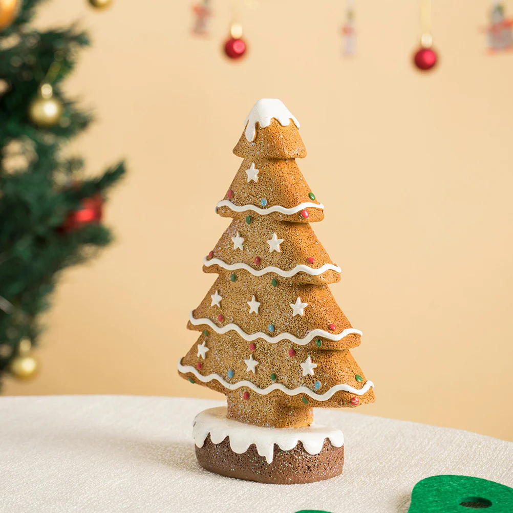 

Christmas Gingerbread Tree Resin Mini Holiday Tabletop Decoration Xmas Village Tree Ornament Gift Tabletop Gingerbread Decor