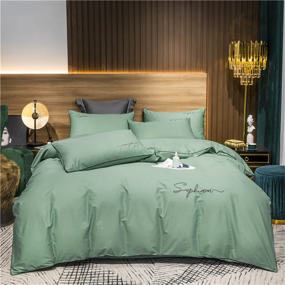 Svetanya Solid Cotton Embroidery Bed Linens Hotel Home Bedding Sets Sheet Pillowcase Duvet Cover Set