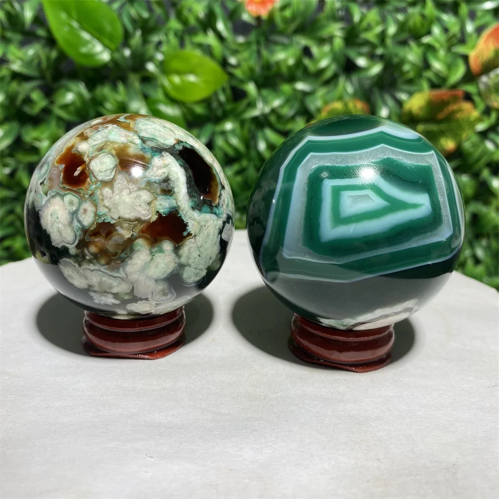 Green fiower Blossom Agate Sakura Ball pietre preziose di cristallo naturale lucidatura artigianato sfere minerali guarigione quarzo decorazione