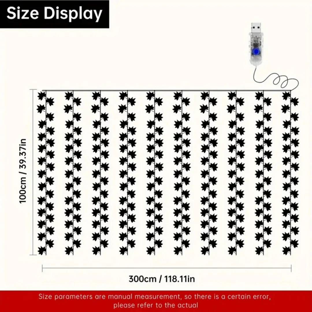 LED Maple Leaf Rattan Light String USB Copper Wire Curtain Lights For Garden Home Living Room Thanksgiving Decoration