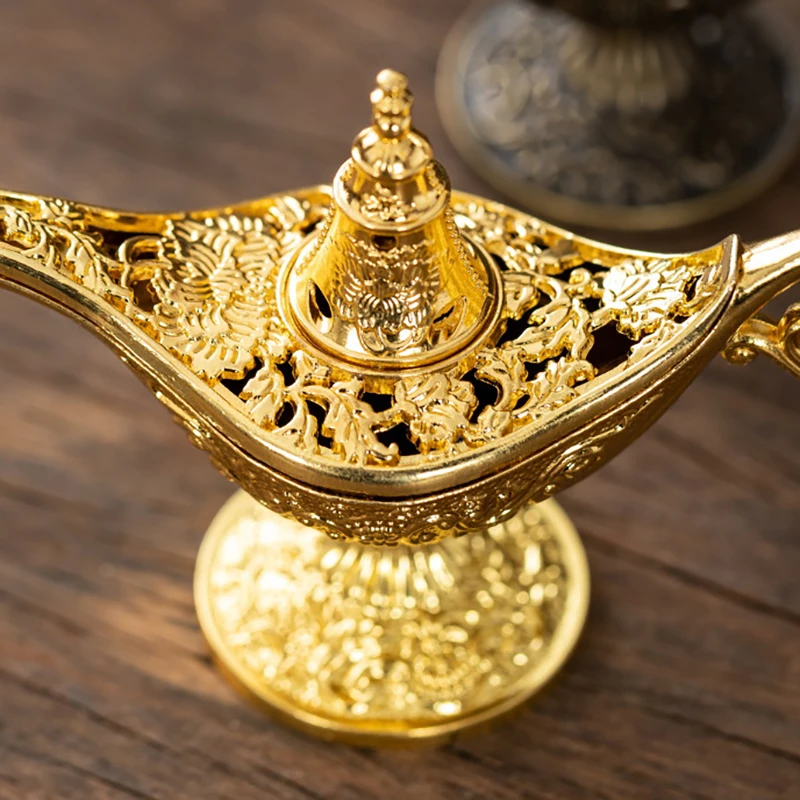1Pc Hollow Legend Aladdin Magic Genie Lamps Incense Burners Retro Wishing Oil Lamp Home Decor Gift..'..