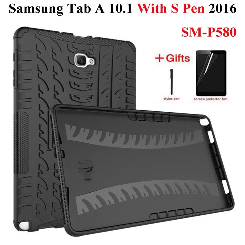 

Armor Kickstand PC Silicon Case For Samsung Galaxy Tab A A6 10.1 SM-P585 P580 with S-Pen Shockproof Hard Back Cover+Pen+Film