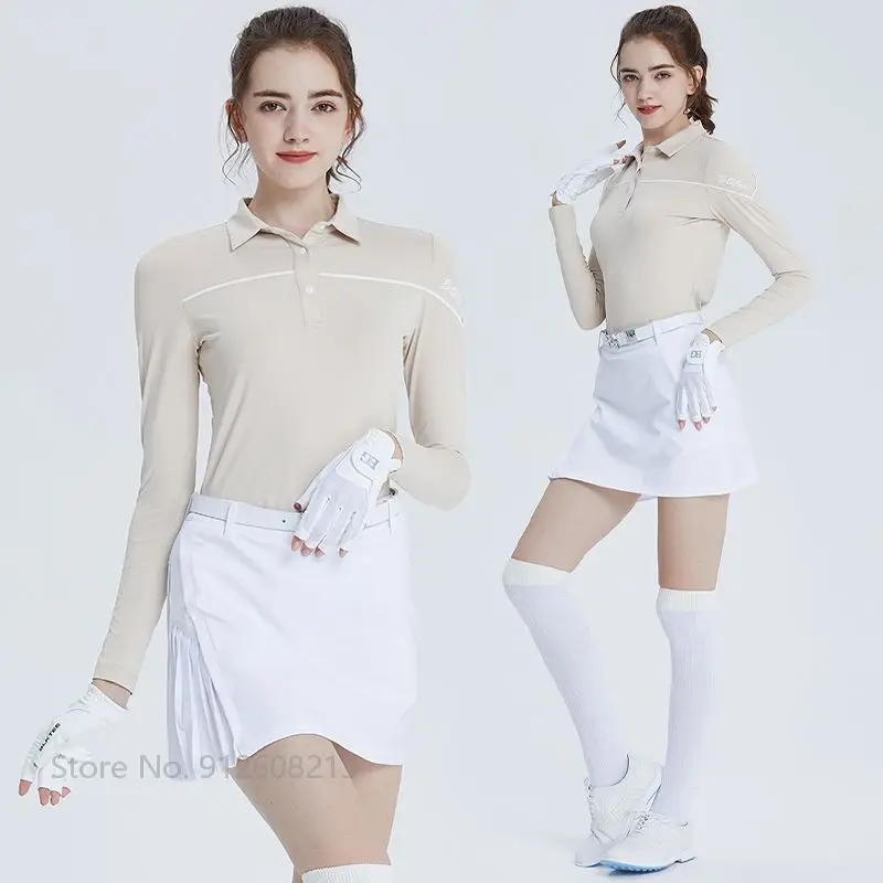 

Blktee Lady Long Sleeve Polo T-shirt Slim Sport Golf Shirt Women A-lined Skirt with Inner Shorts Pleated Skort Clothing Sets