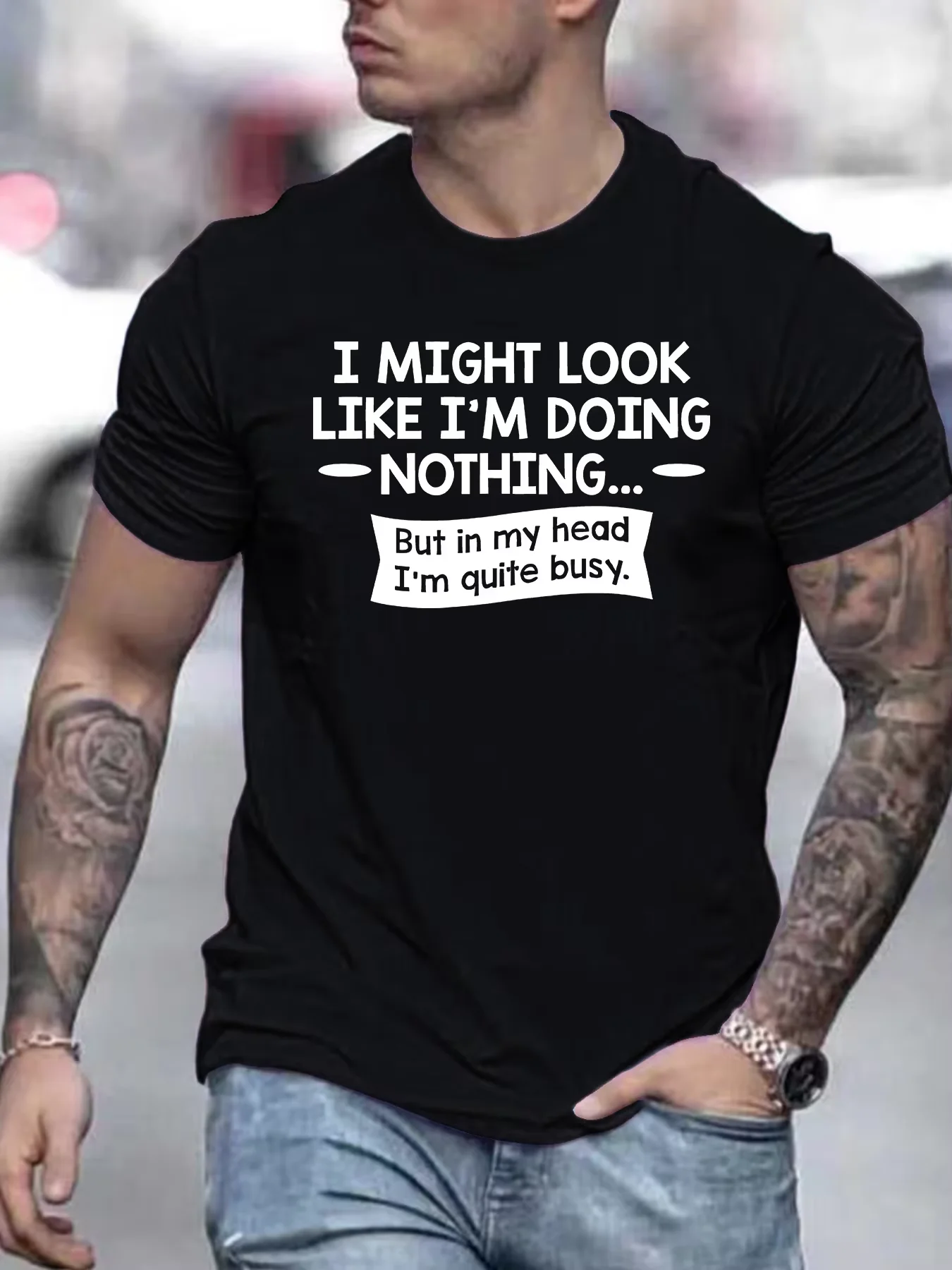 220 Grams Round Neck Short Sleeve Men's T-Shirt, Creative Printing Pattern, Simple Design, Knitting Process, Soft And Comfortable, Suitable For