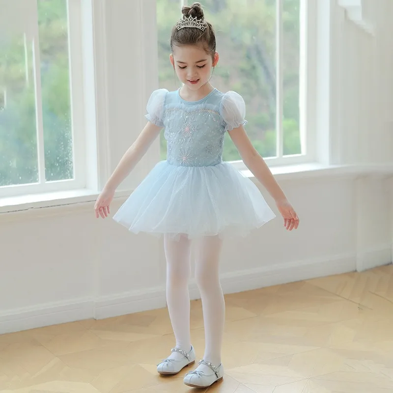 Summer Kids Girl Cosplay Dress Short Sleeved Princess Elsa Dresses Children\'s Dance Performance Clothes Training Clothing H7928