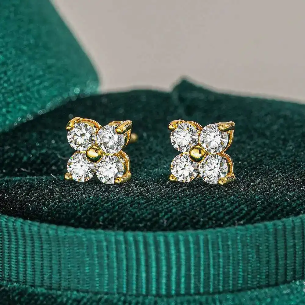 

JH D VVS1 Round moissanite Stud Earrings For Women Man 4 Stones Classic S925 Sterling Sier Earring With GRA Gift Jewelry